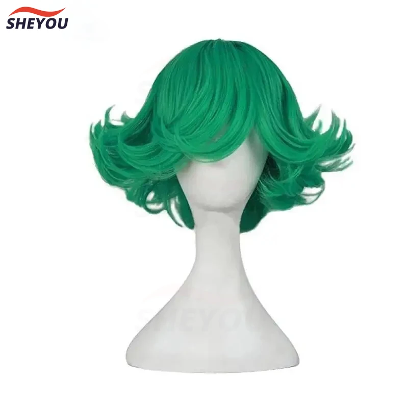 

High Quality Senritsu no Tatsumaki Cosplay Wig Anime Green Curly Heat Resistant Synthetic Hair Wigs + Wig Cap