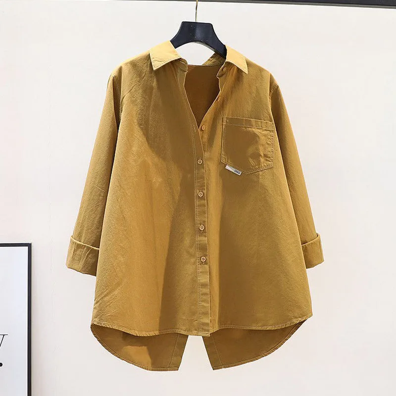Fashion All-match Female Solid Color Turn-down Collar Blouse Korean Long Sleeve Simplicity Button Split Shirt Women's Clothing