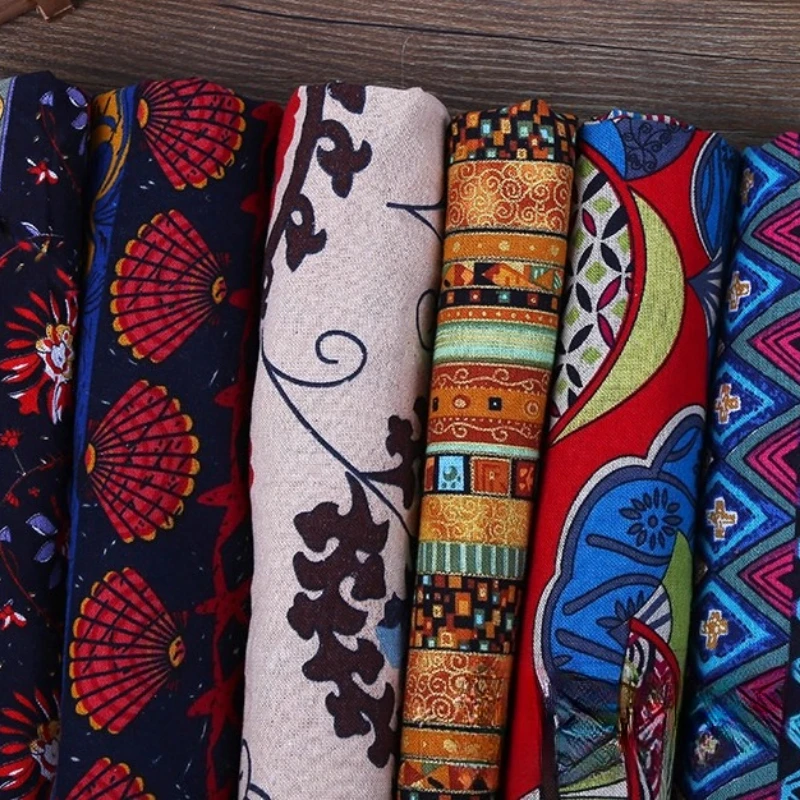 Ethnic Style Natural Cotton Linen Fabric for Background Decoration Tablecloths Curtains Clothing Per Meter Diy Sewing Cloth