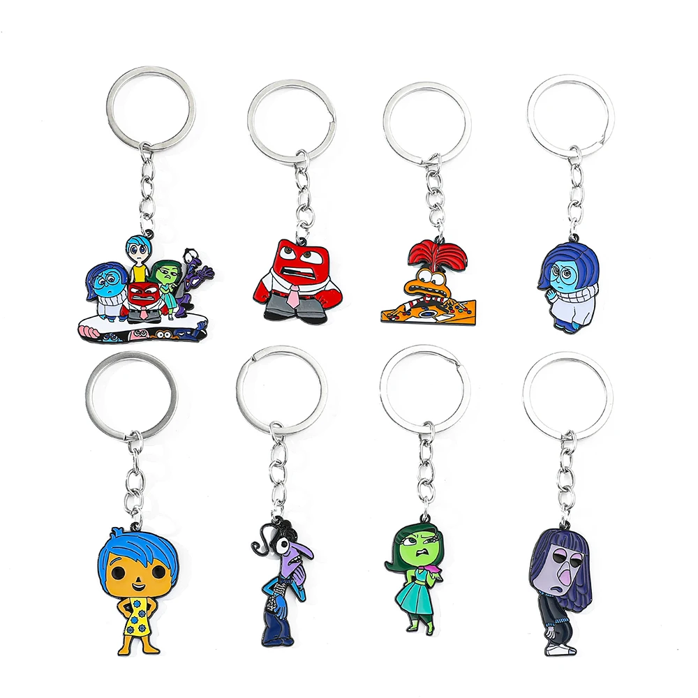 Disney Inside Out gantungan kunci Zinc Alloy kartun Joy Sadness Disgust Fear figur aksi cincin kunci logam liontin tas Kawaii