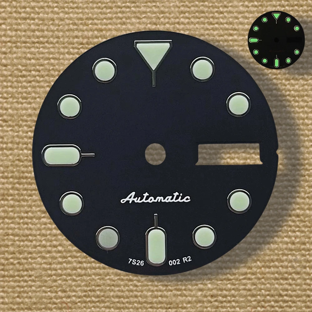 28,5 мм S 5, логотип SKX007, черный циферблат, подходит для NH36/4R36, зеленый светящийся двойной календарь, модификация часов, аксессуары