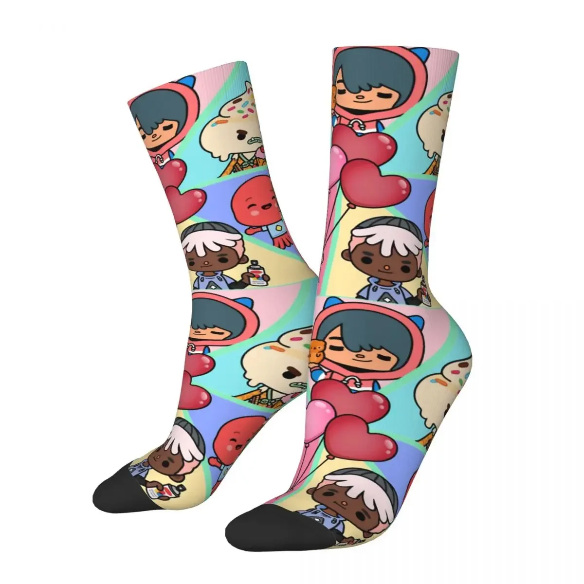 Funny Crazy Compression Sock for Men Squad Hip Hop Harajuku Toca Life The Of Exquisite Cartoons Happy Boys Crew Sock