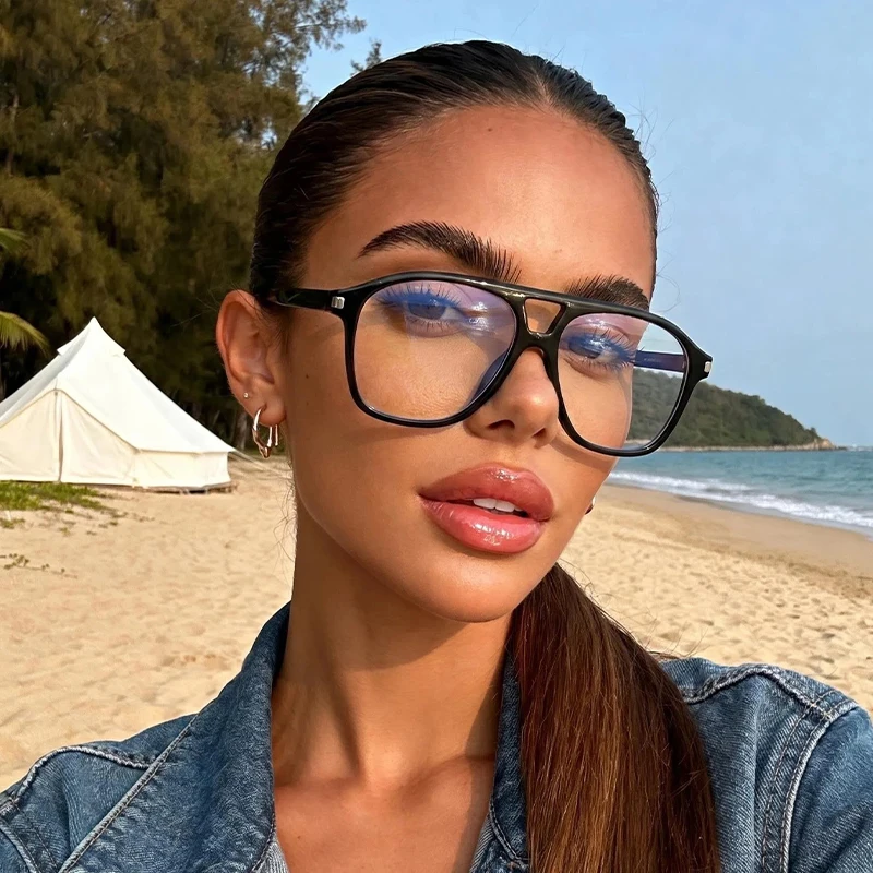 1pc All-Match Double-Beam Pilot Glasses, Large Frame, Men's and Women's Casual Multi-Scene Glasses