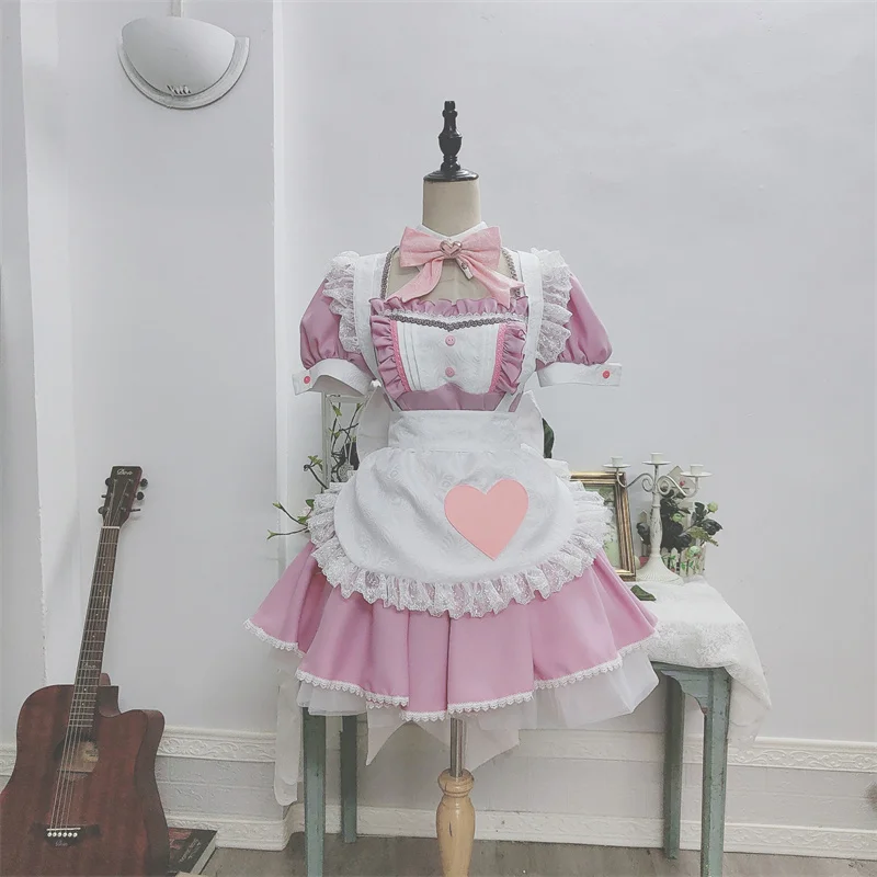 

COSLEE Pink Maid Dress Uniform Cosplay Costume Lovely Apron Lolita Party Outfit Role Play Clothing Custom Made New