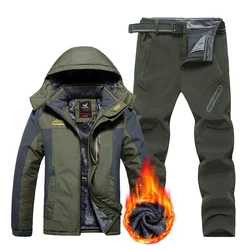 Inverno plus tamanho terno de esqui para os homens à prova de vento à prova dwindproof água ternos snowboard conjunto ao ar livre lã quente jaqueta calças