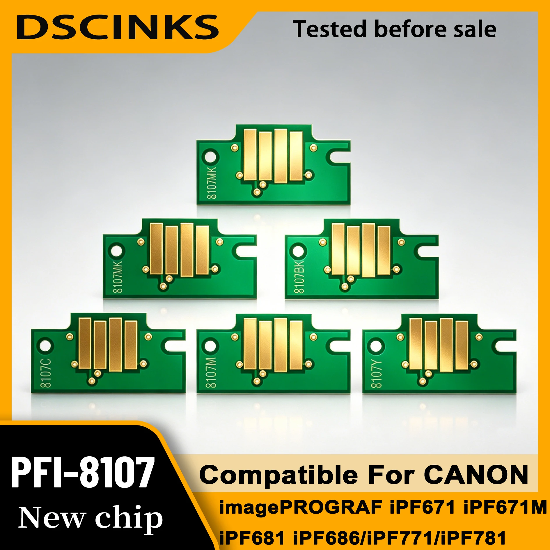 PFI-8107 chip for CANON imagePROGRAF iPF671 iPF671M iPF681 iPF686 iPF771 iPF781 iPF786 printer PFI-8107 cartridge chip 130ml