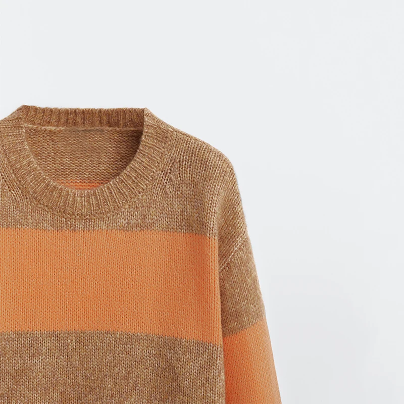 

Women's Casual Versatile Knitwear round Ne Striped Top Sweet Sle Long Sve Regular Length Straight Fit Autumn Faion