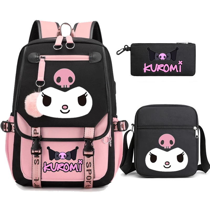 Kuromi Backpack Multi-pocket Men Women Universal Nylon Large-capacity Leisure Simple Schoolbag Insert Buckle Computer Mochilas