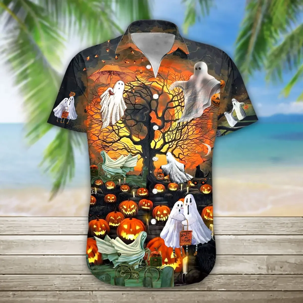 Camisa hawaiana hombre manga corta estampado 3D calavera Halloween - imagen 5