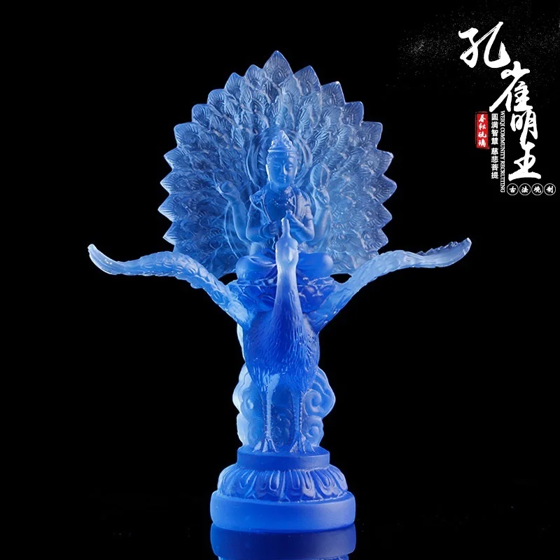 Coloured glaze Peacock Ming King Buddha Statue Tantric Buddha Mother Vajra One head and four arms Disaster Elimination Gain