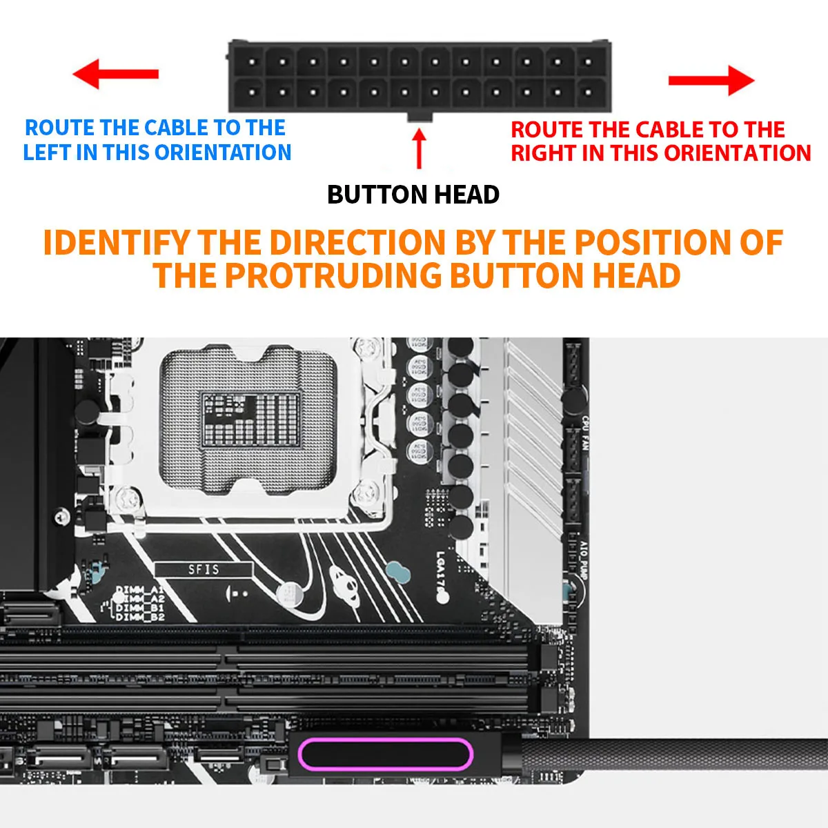 AIJS ATX 24PIN 오른쪽 연장 케이블, ARGB 5V 3Pin,18AWG 단선 남성-여성 커넥터