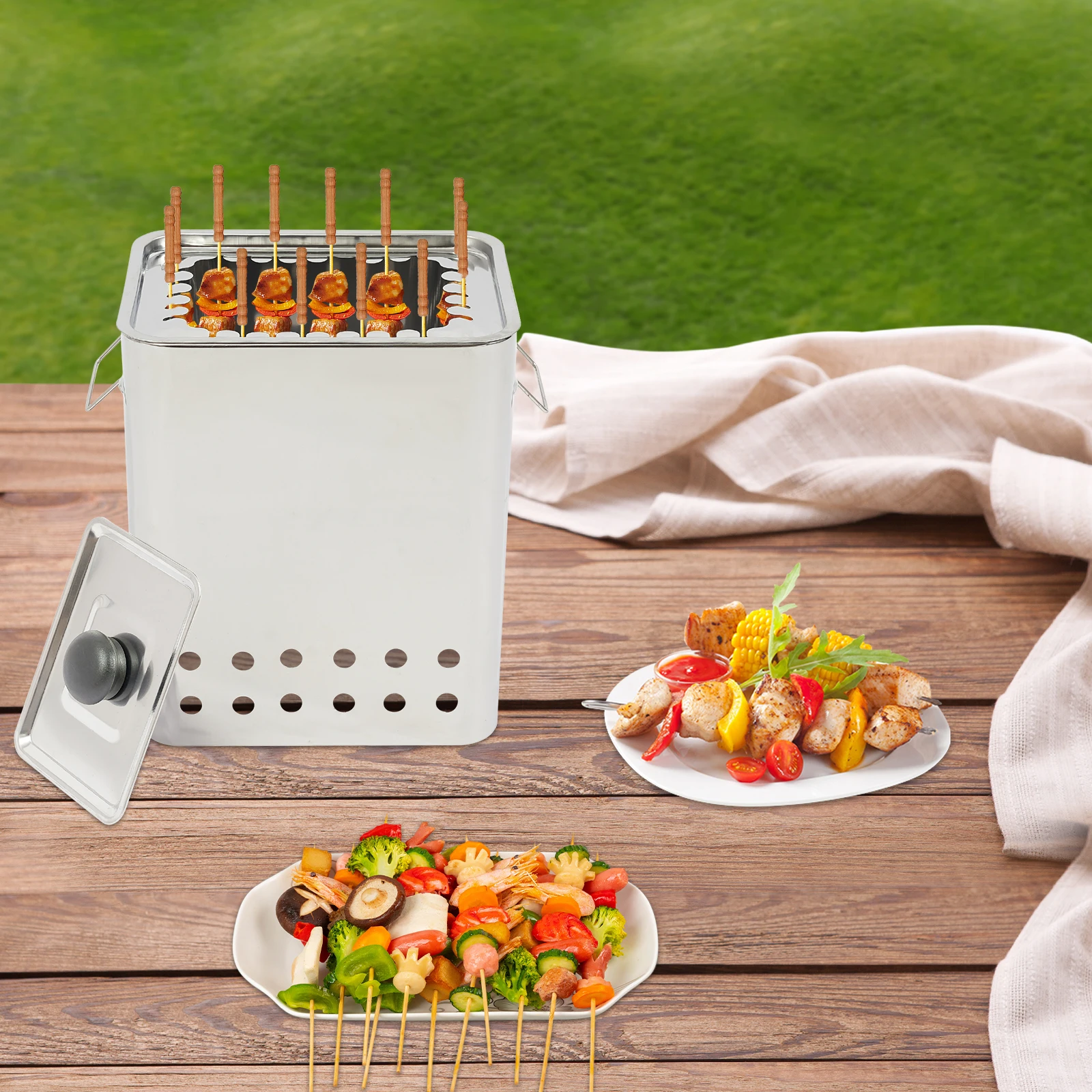 

Square Stainless Steel Barbecue Grill Accommodating 26 Skewers of Barbecue Portable Barbecue Grill