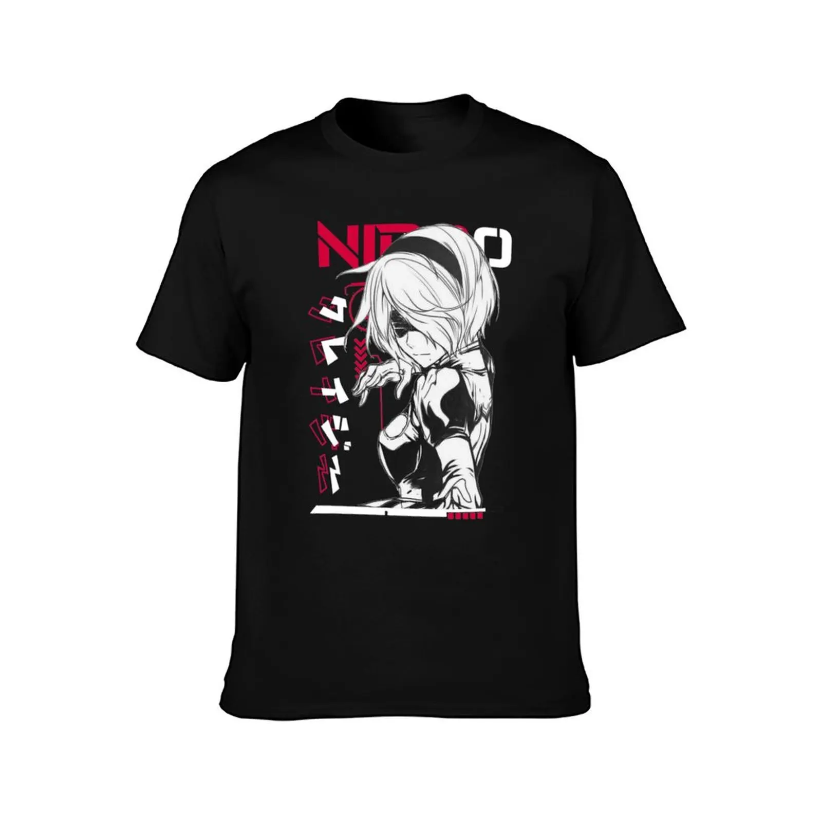 nier automata 2B Tshirt mask T-Shirt Minimalist Plain Crew Neck T-Shirt