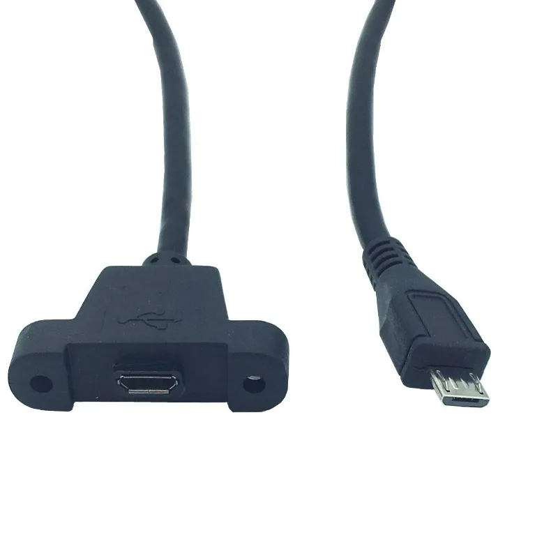 USB2.0 Micro 5P Male to Female 0.3m Cable with Screw-Fixed Bracket Ears for PC Phone Accessories