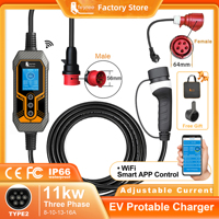 feyree Type 2 Portable EV Charger 11KW 16A 3 Phase Wi-Fi APP Bluetooth Version EVSE Charging Cable 5m CEE Plug for Electric Car