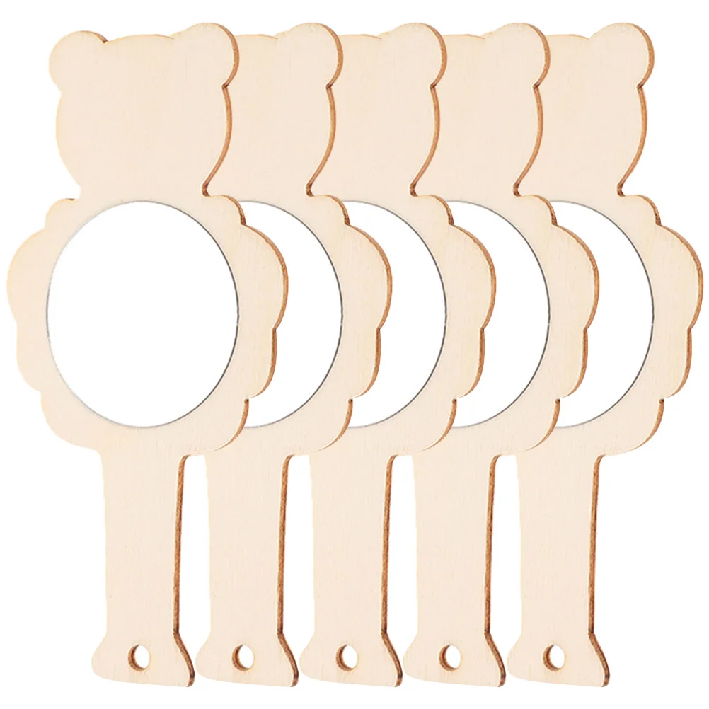 5 قطع من ملحقات مرآة المكياج المصنوعة يدويًا، مرايا خشبية محمولة غير مطلية لمشاريع الرسم، مرآة صغيرة فارغة