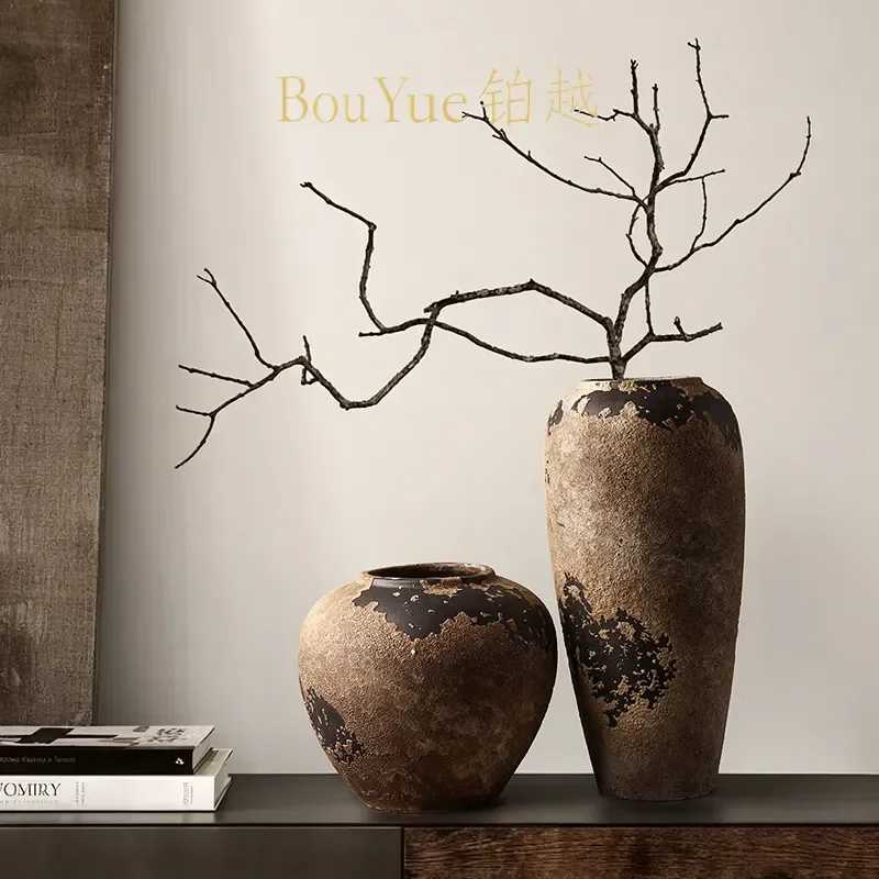 Jingdezhen Ceramic Wabi Vase Retro Zen Flower Arrangement Ornament High End Living Room TV Cabinet Entrance Home Decor