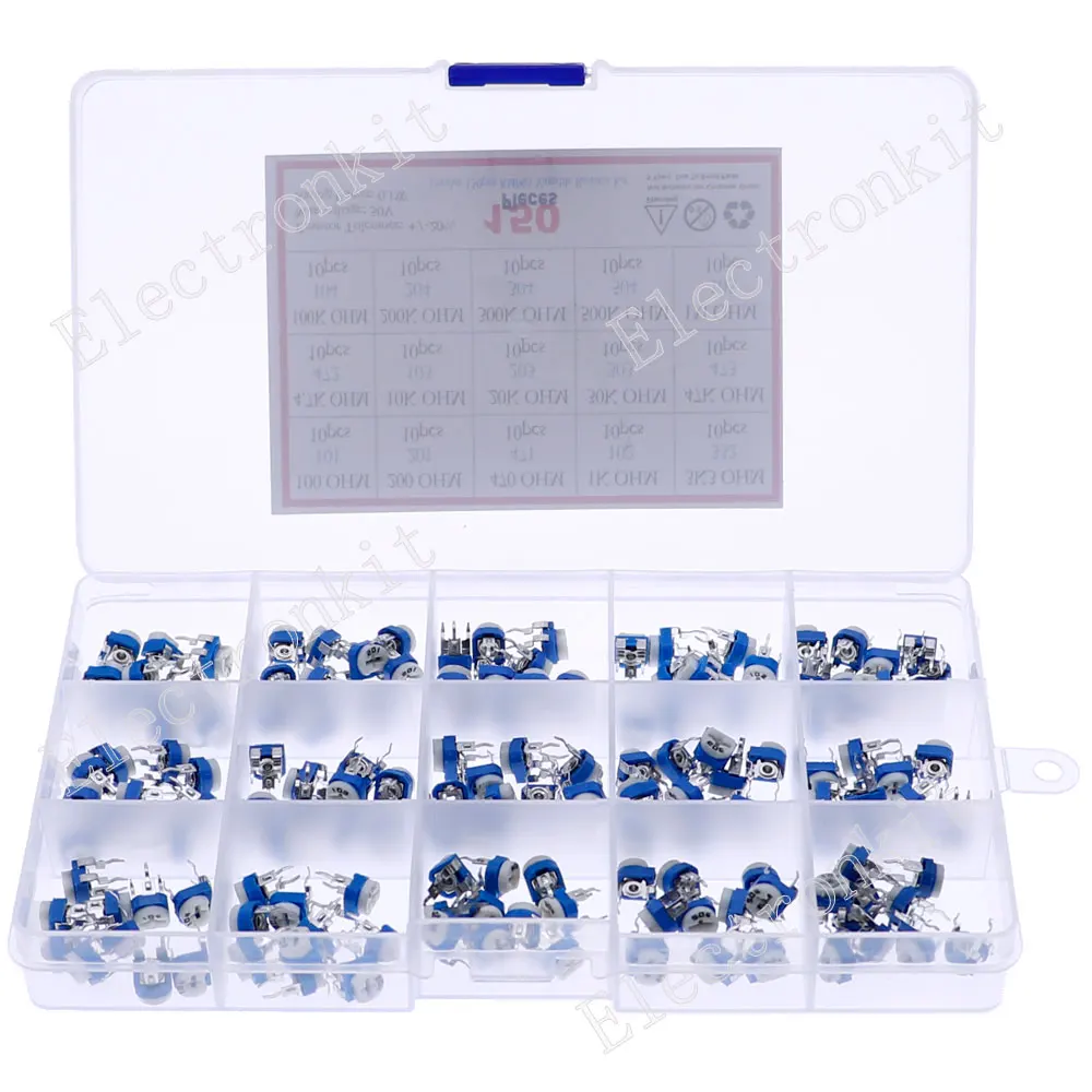 150pcs 15Value Trimming Potentiometer Adjustment RM065 Variable Resistors Kit 100 470 1K 3.3K 4.7K 10K 30K 47K 100K 200K 500K 1M