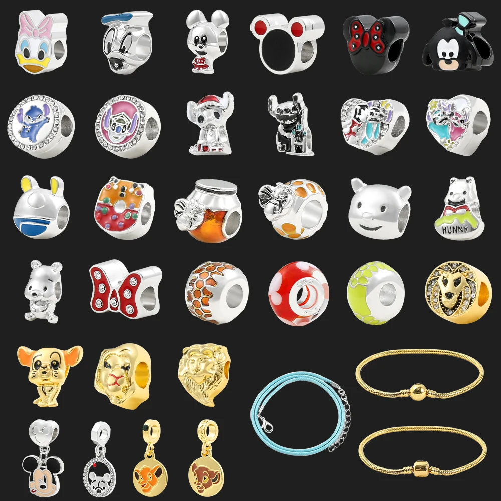 Disney Charms for Jewelry Making Diy Beads Pendant Charm Bracelets Mickey Stitch Pooh Bear Charm Hands Making Accessories Gifts