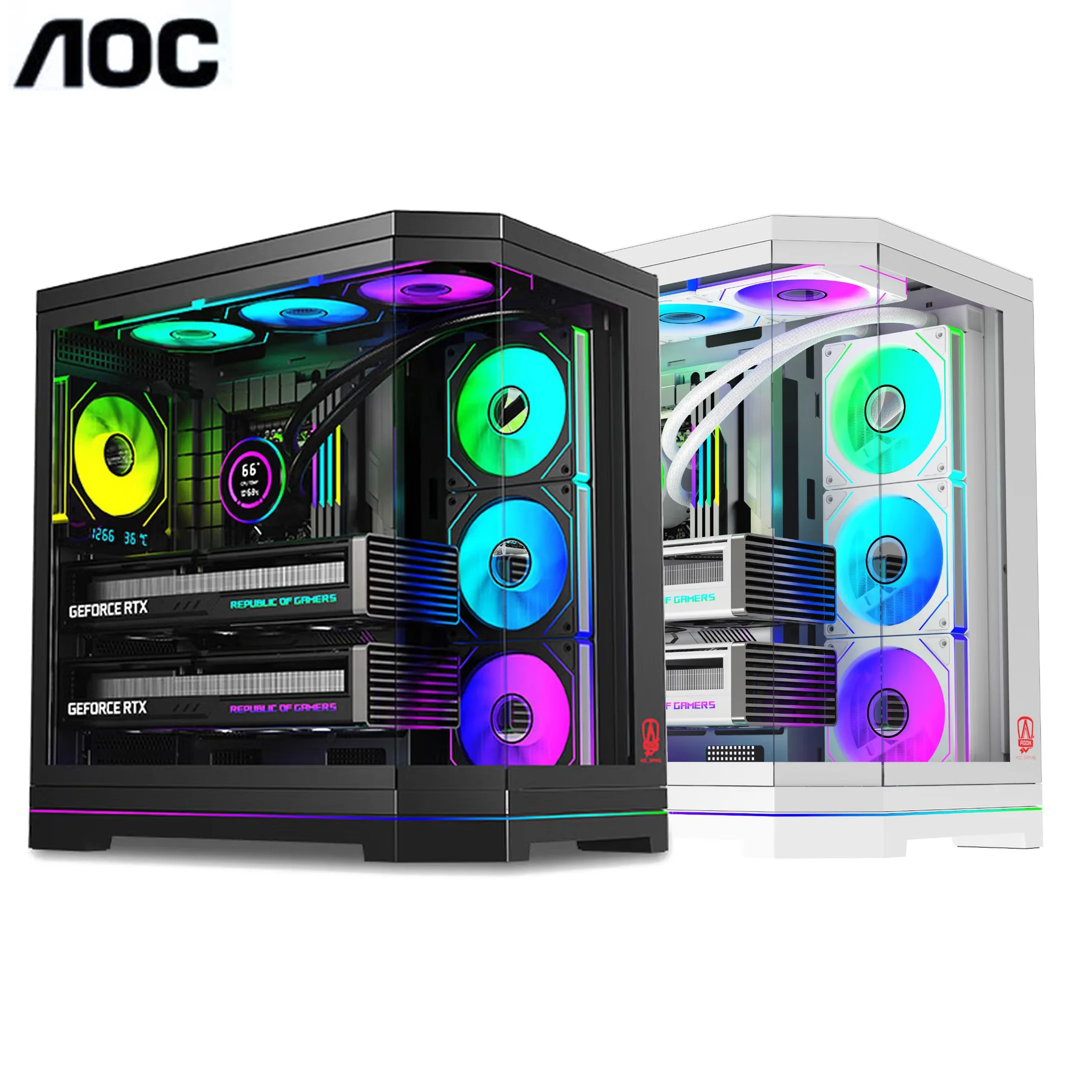 

Корпус для игрового компьютера AOC ACG802 ATX с видом на море, 9 слотов для двух видеокарт, поддержка 360-мм водяного охлаждения, ARGB-подсветка.