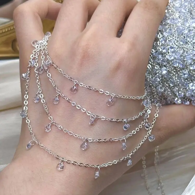 مادة نحاسية بسلسلة زركونيا بيضاء شفافة على الجليد لتزيين الشعر والمجوهرات المصنوعة يدويًا