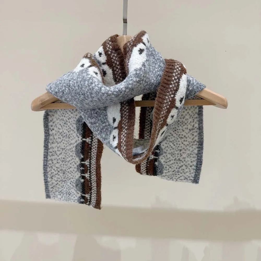 Wool Blend Winter Knitted Scarf Thick Color Contrast Cute Lamb Scarf Skin Friendly Soft Texture Neck Warmer Christmas Gift