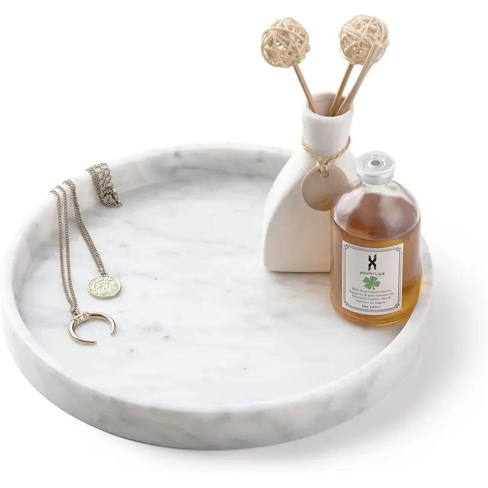 

100% Marble Round Vanity Tray 10‘’, Minimalist ern Decor & Serving Trays or Bathroom, Kitchen, Nightstand