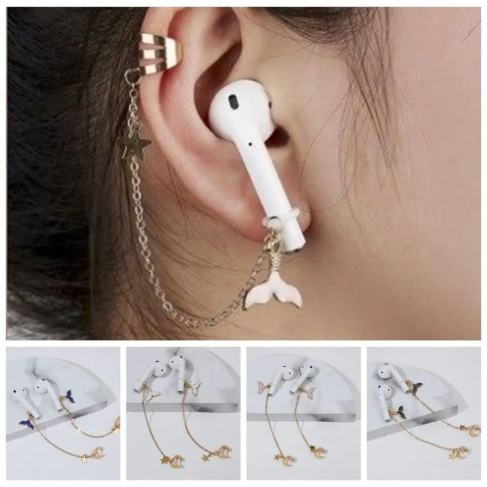 2pcs/pair Dolphin Anti-Lost Earphone Clip Ear Decor Ear Bone Clip Earphone Protection Chain Jewelry Star Headphone Chains Girls