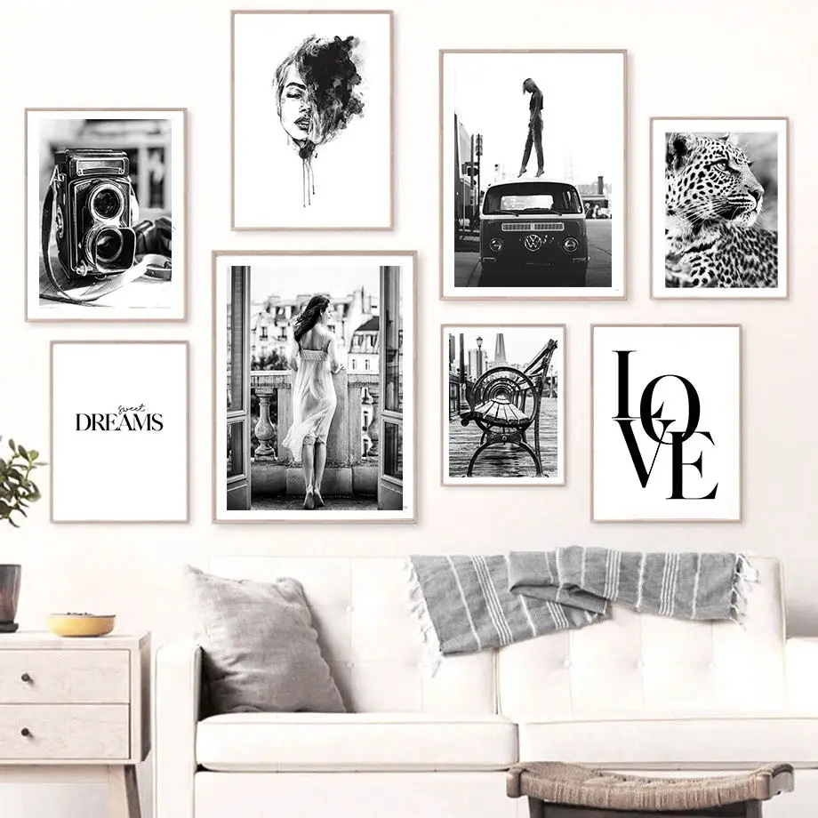 

Nordic Poster Retro Camera Car Paris Woman Flowers Bench Leopard Wall Art Print Canvas Painting Pictures For Living Room Decor