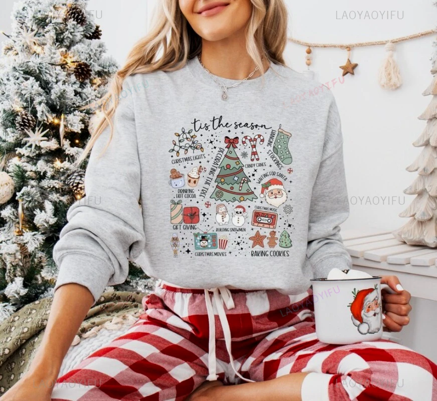 الرجعية تيس الموسم عيد الميلاد البلوز شجرة عيد الميلاد ثلج الزنجبيل سانتا هوديي عطلة البلوز المرأة هوديي البلوز