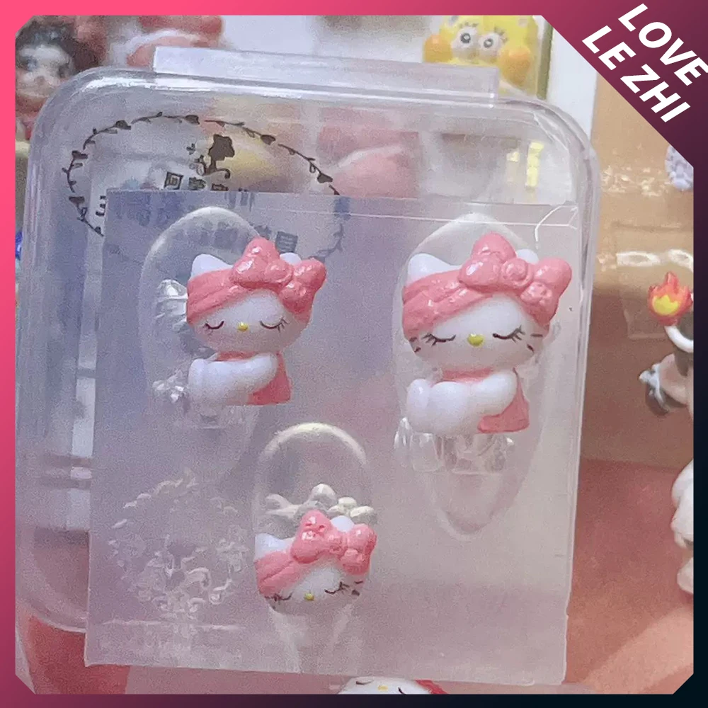 Sanrioed Hello kittys อะนิเมะเล็บพิมพ์เค้กซิลิโคนเรซิ่น DIY น่ารักเมโลดี้สร้างสรรค์เครื่องมือทำโบว์ชุดแม่พิมพ์แกะสลักซิลิโคน