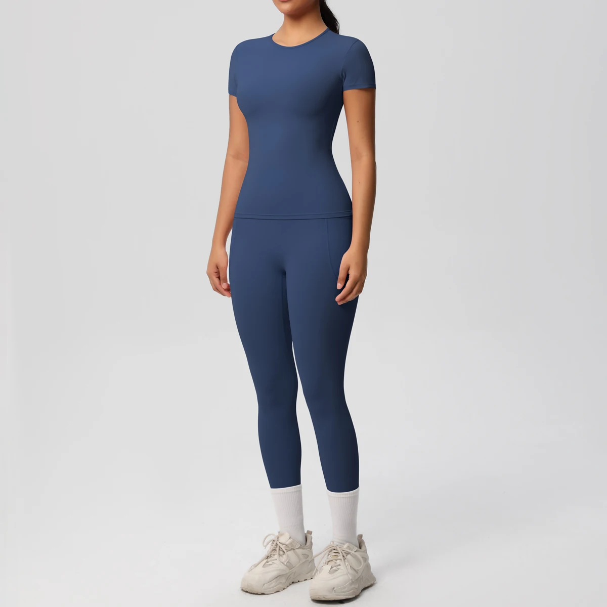 Yoga Suit Women Leggings With Pocketed Quick-Drying Gym Set Women Tracksuit Running Workout Short Sleeves Sports Yoga Clothing