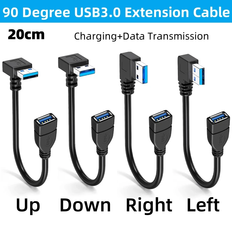 

USB 3.0 Short Extension Cable Up/Down/Left/Right Angle USB A Male to Female 5Gbps Data Cord for Laptop PC Keyboard Mouse Printer