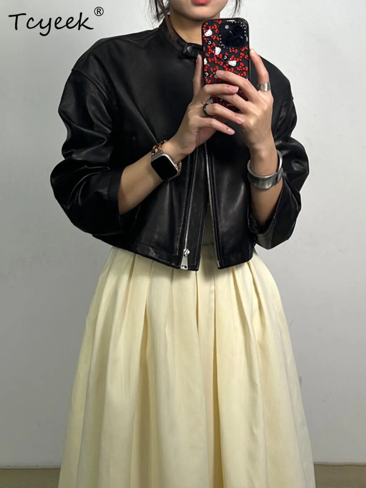 Tcyeek Real Leather Jacket Women Spring Autumn Vintage Clothes Vegetable Tanning Sheepskin Coat Woman Fashion Jaqueta De Couro