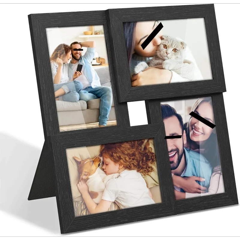 4x6 Collage Picture Frames, Family Photo Collage Frame Set of 4 for Wall Decor, Glass Front, Wall Hanging or Tabletop, Ink Black