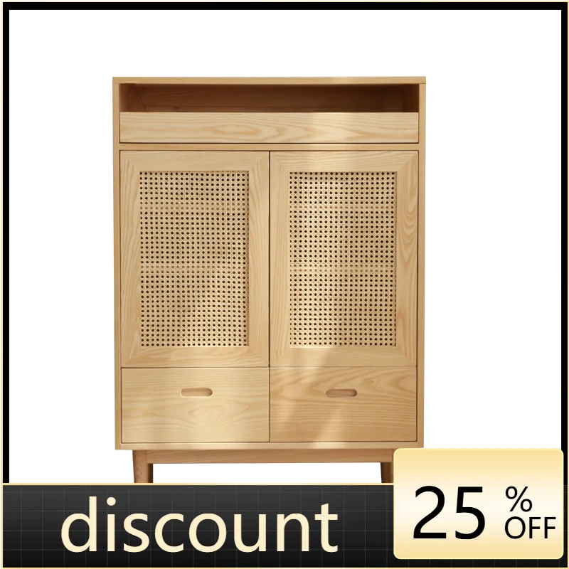 

LMM solid wood rattan door shoe cabinet double drawer high tripod entry door storage cabinet