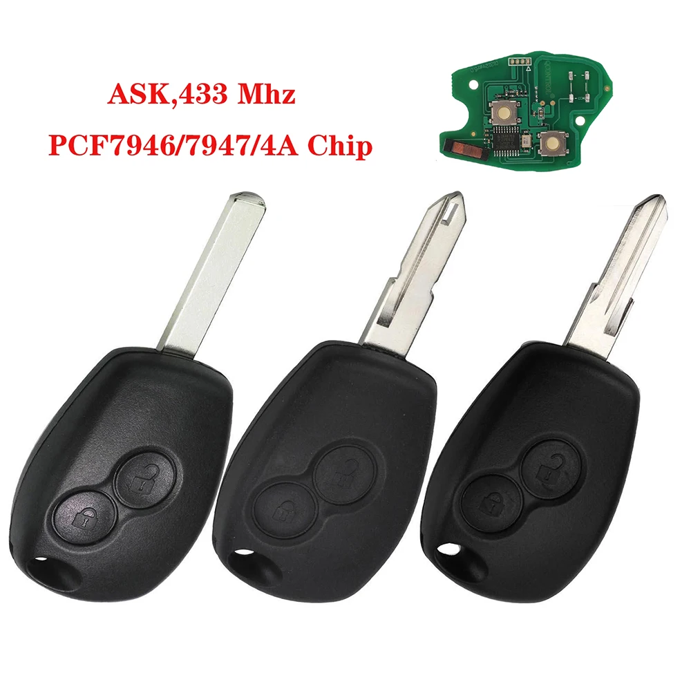 jingyuqin Neuer Fernbedienungs-Autoschlüssel für Renault Megane Modus Clio Kangoo Logan Sandero Duster ASK PCF7946/PCF7947/4A mit 433 MHz