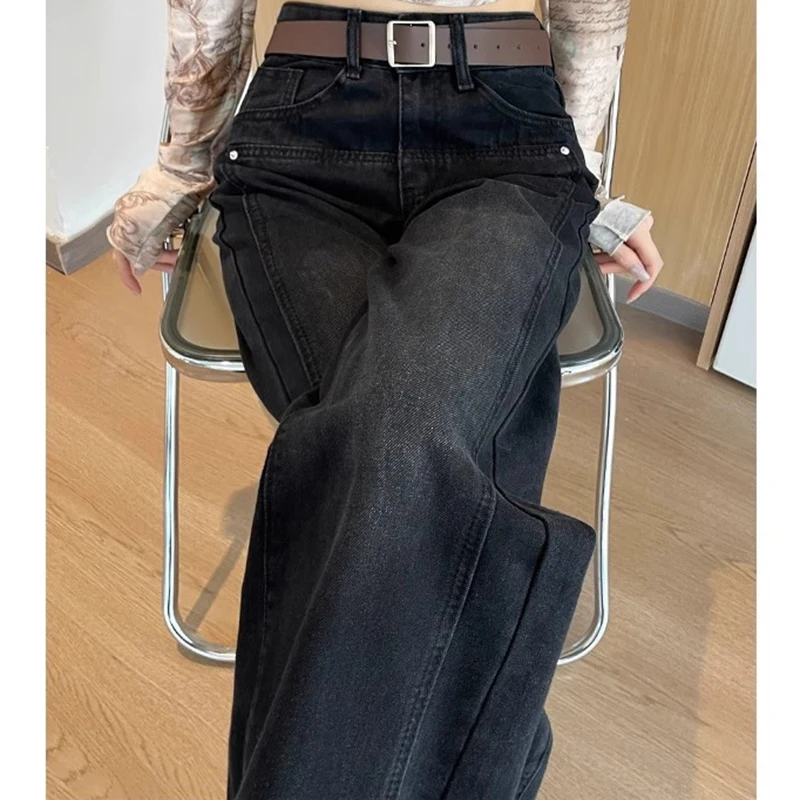 Woman New High Waist Loose Wide Leg Jeans Girls Boyfriend Straight Leg Pants Female Fashion Gray Black Denim Trousers Large Size