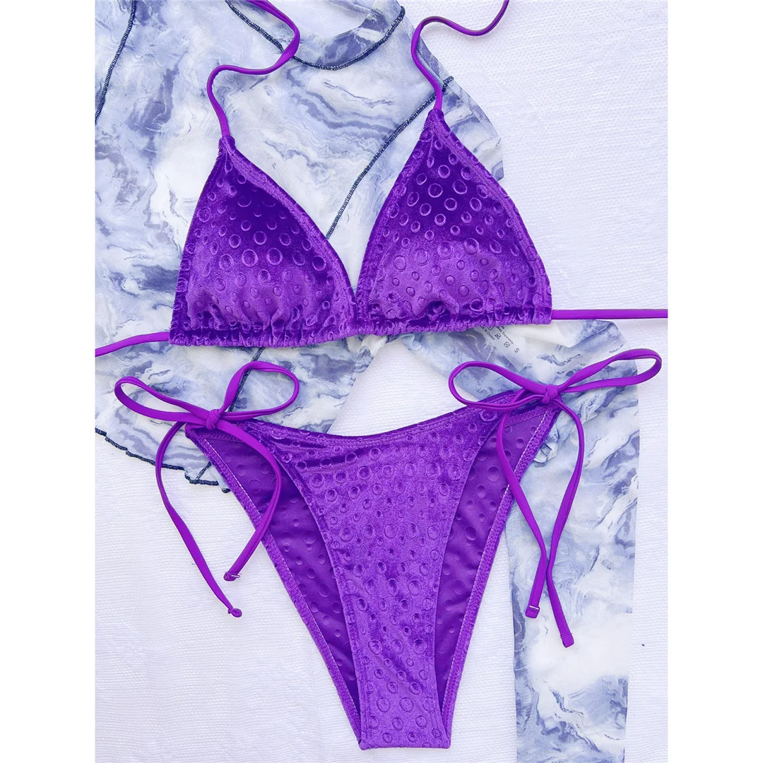 Neuer Halter-Bikini aus Samt mit hohem Beinausschnitt, Damen-Badebekleidung, zweiteiliger Bikini-Set, gepolsterter Badeanzug, Badeanzug, Schwimmbikini V4502 – Detail 18
