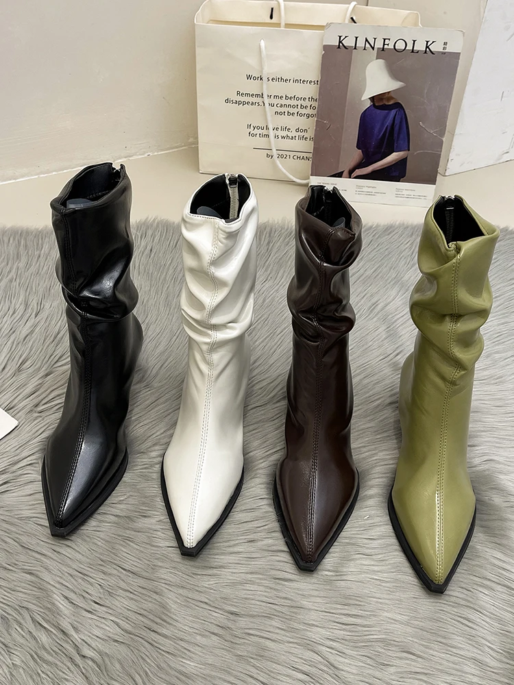 

Women's Shoes Short Boots 2022 Autumn Spring Winter New Fashion Pointed Thin Heel Fleece High Heel Shoes