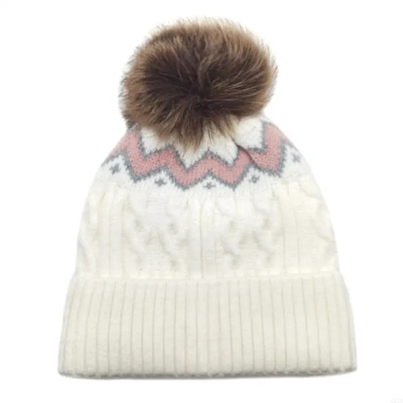 Stretchy Pullover Hat with Colorful and PomPoms for Cold Weather