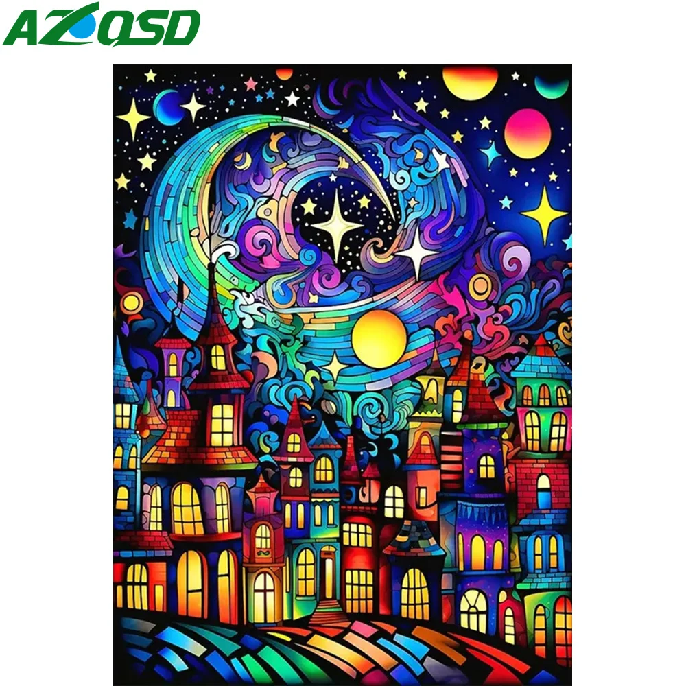 AZQSD Diamond Painting Full Drill House Landscape Cross Stitch Full Sets Mosaic Needlework Rhinestones Embroidery Wall Decor