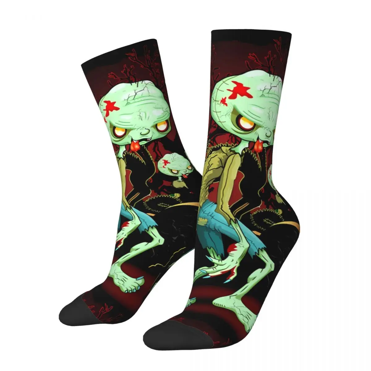 Creepy Monster Cartoon Walking On Cemetery Happy Men's Socks Vintage Zombie Harajuku Novelty Crew Sock Gift Pattern Printed