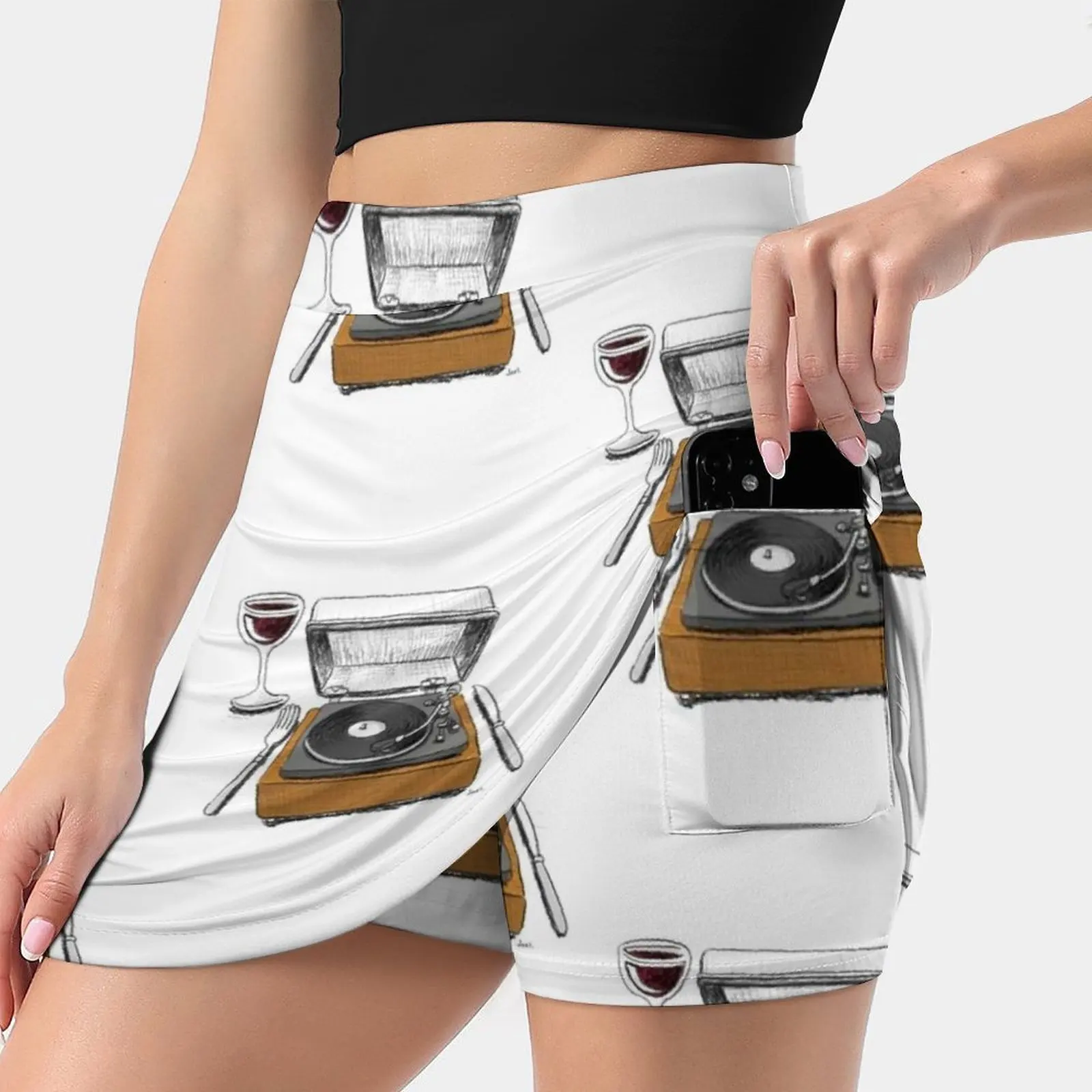 Dinner Music Women's skirt Aesthetic skirts New Fashion Short Skirts Appreciation Food Jazz Music Player Record Retro Vintage