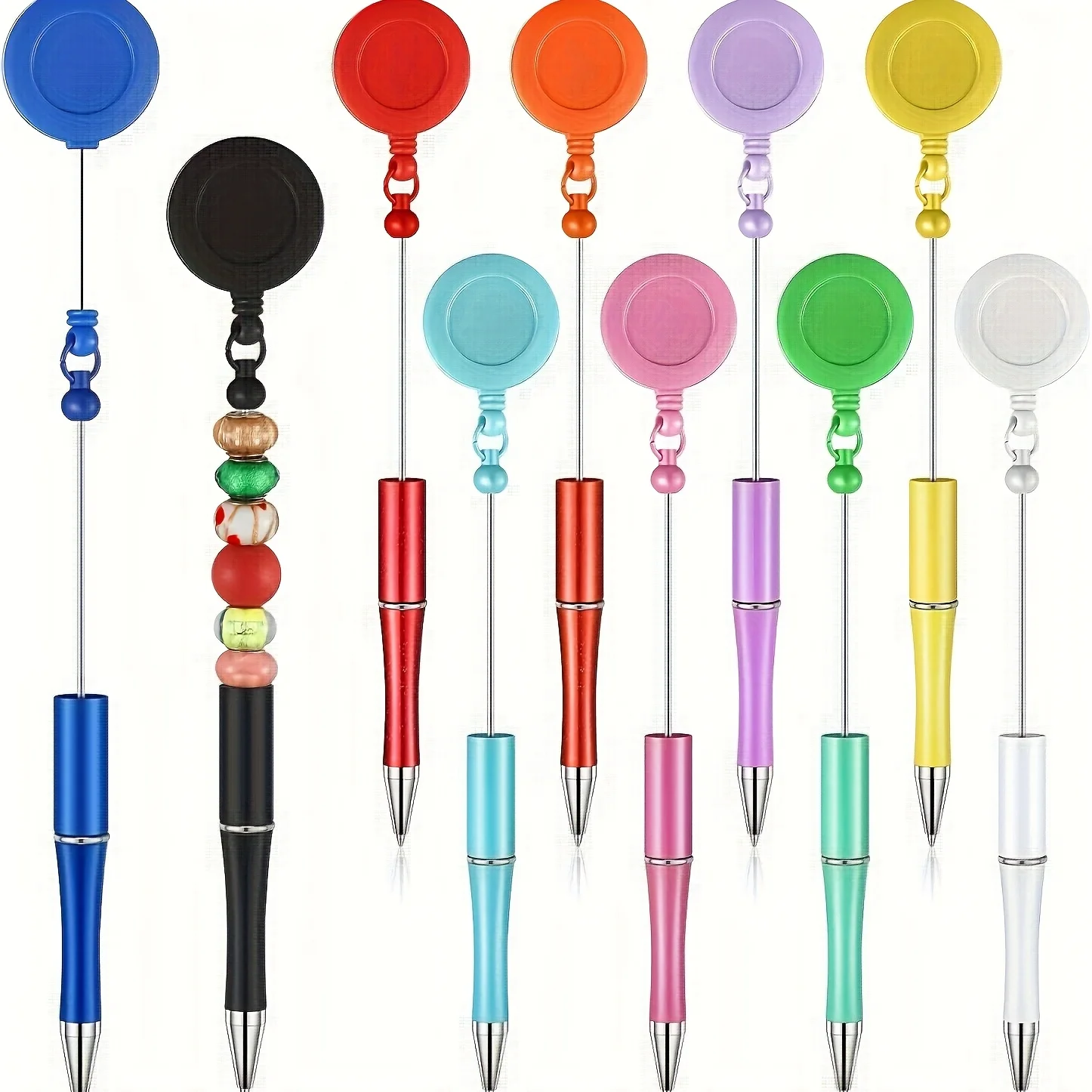 

24 pcs DIY Retractable Badge Ballpoint Pen Set, Includes 12 Refills, 6 Pens & 6 Pen Holders, Ideal for Nurses and Office Staff