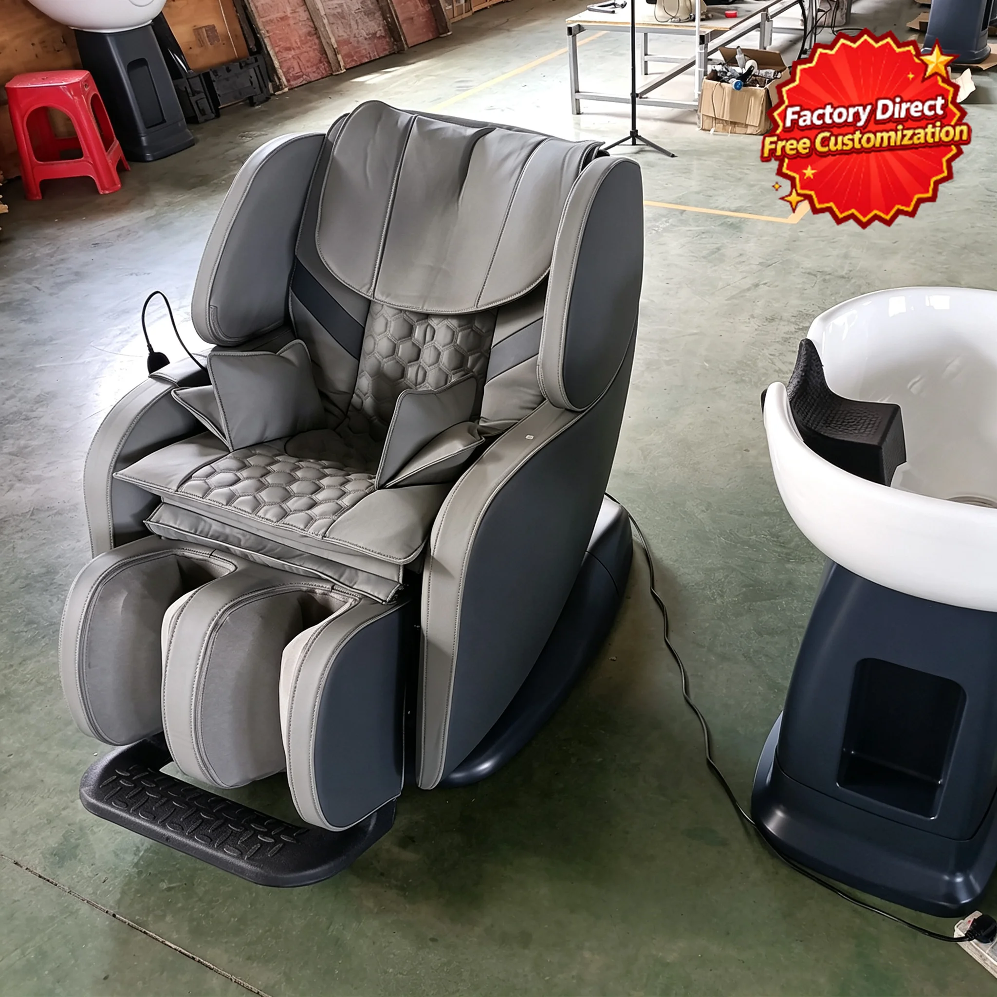 Electric Massage Shampoo Chair Rotating Reclining Hair Washing Bed with Ceramic Basin for Salon Barbershop