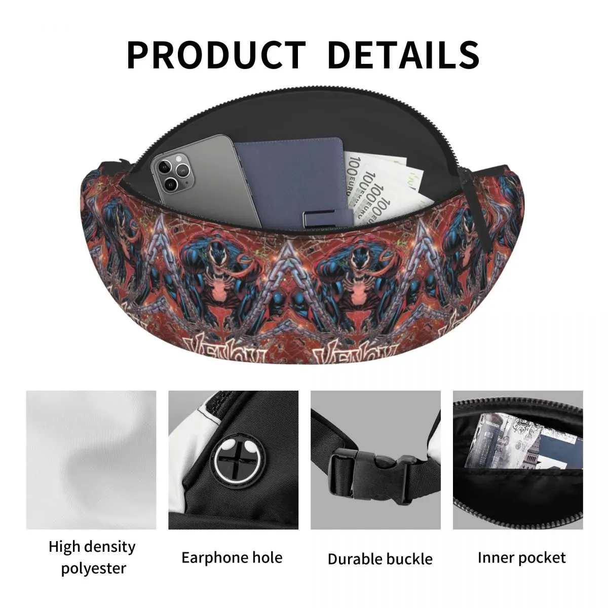 Custom Venom Wolverine Fanny Pack for Women Men Cool Crossbody Waist Bag Cycling Camping Phone Money Pouch image 4