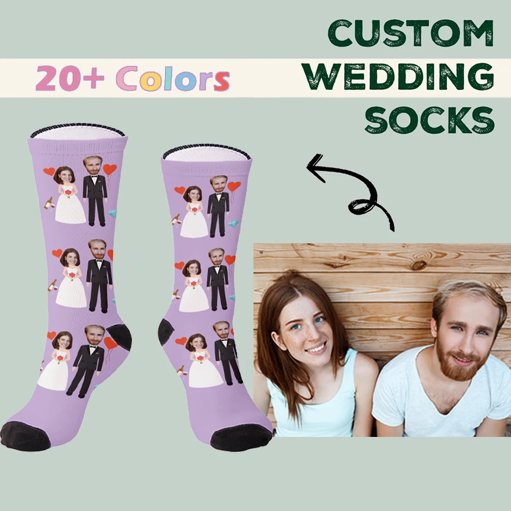 Customized wedding socks personalized fashion fun happy socks 40 cm 46 cm customized gift socks for men and women