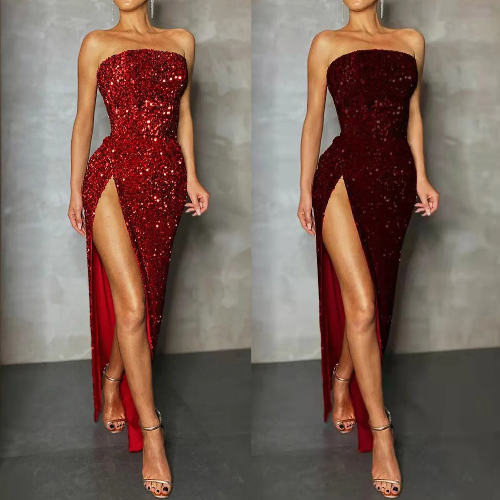 Sequin Long Dresses Women Sexy One Shoulder Party Dresses Lady High Split Wedding Evening Dress Female Gown Vestidos Para Mujer