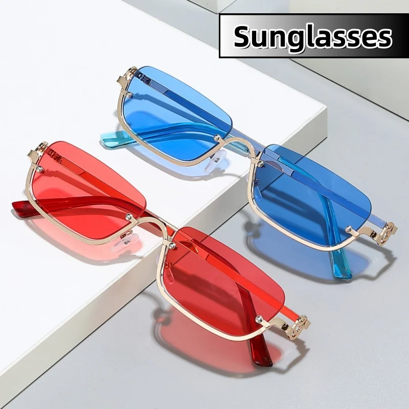 Stylish Half Frame Sunglasses High Quality Metal Personality Elegant Stage Performances Travel Beach UV400 Protection Glasses